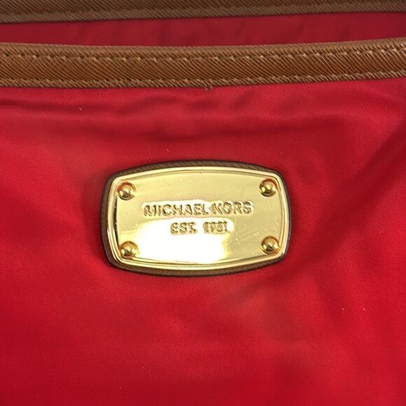 Michael Kors Red Nylon & Tan Leather Trim Tote - Picture 3 of 15